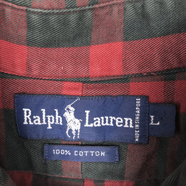 Ralph Lauren long sleeve button down check shirt, men's size L cotton red type Vintage Second Hand