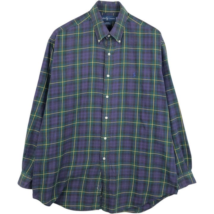 Ralph Lauren BLAKE long sleeve button down check shirt, men's size L cotton Green type dark green Vintage Second Hand