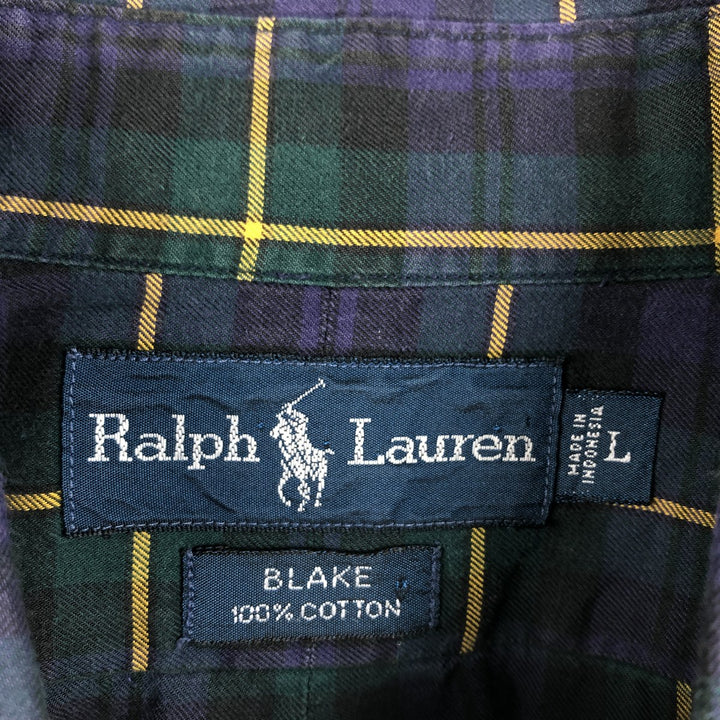 Ralph Lauren BLAKE long sleeve button down check shirt, men's size L cotton Green type dark green Vintage Second Hand