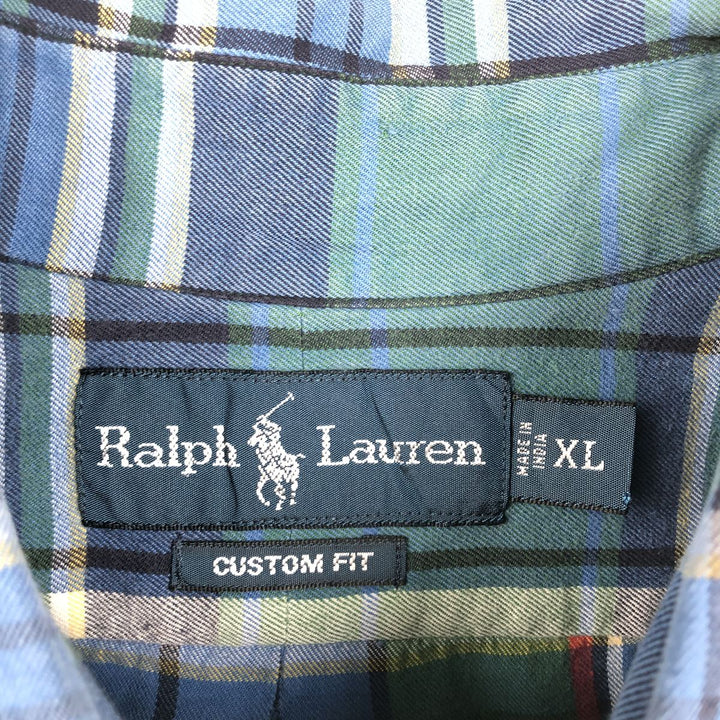 Ralph Lauren CUSTOM FIT long sleeve button down check shirt men's XL size cotton Green type dark green Vintage Second Hand