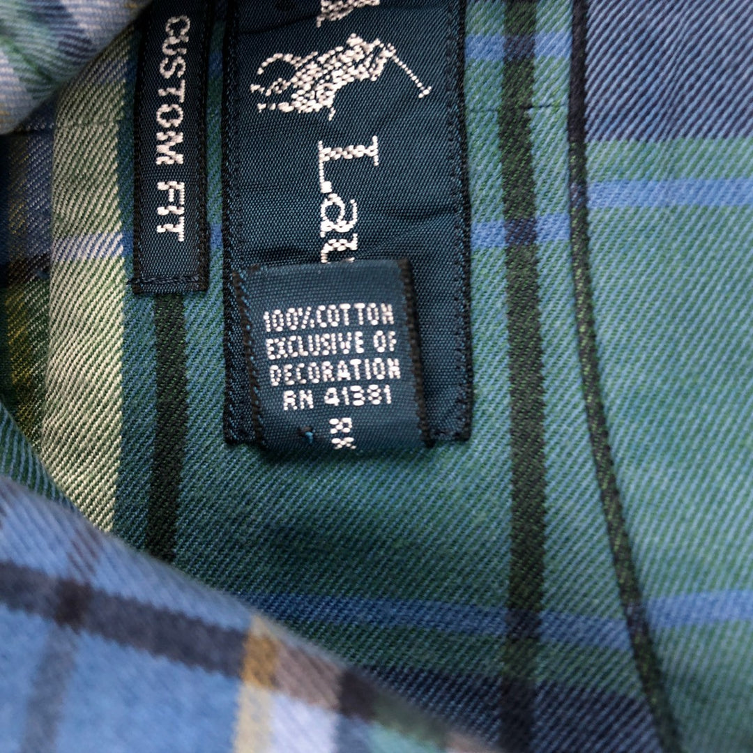 Ralph Lauren CUSTOM FIT long sleeve button down check shirt men's XL size cotton Green type dark green Vintage Second Hand