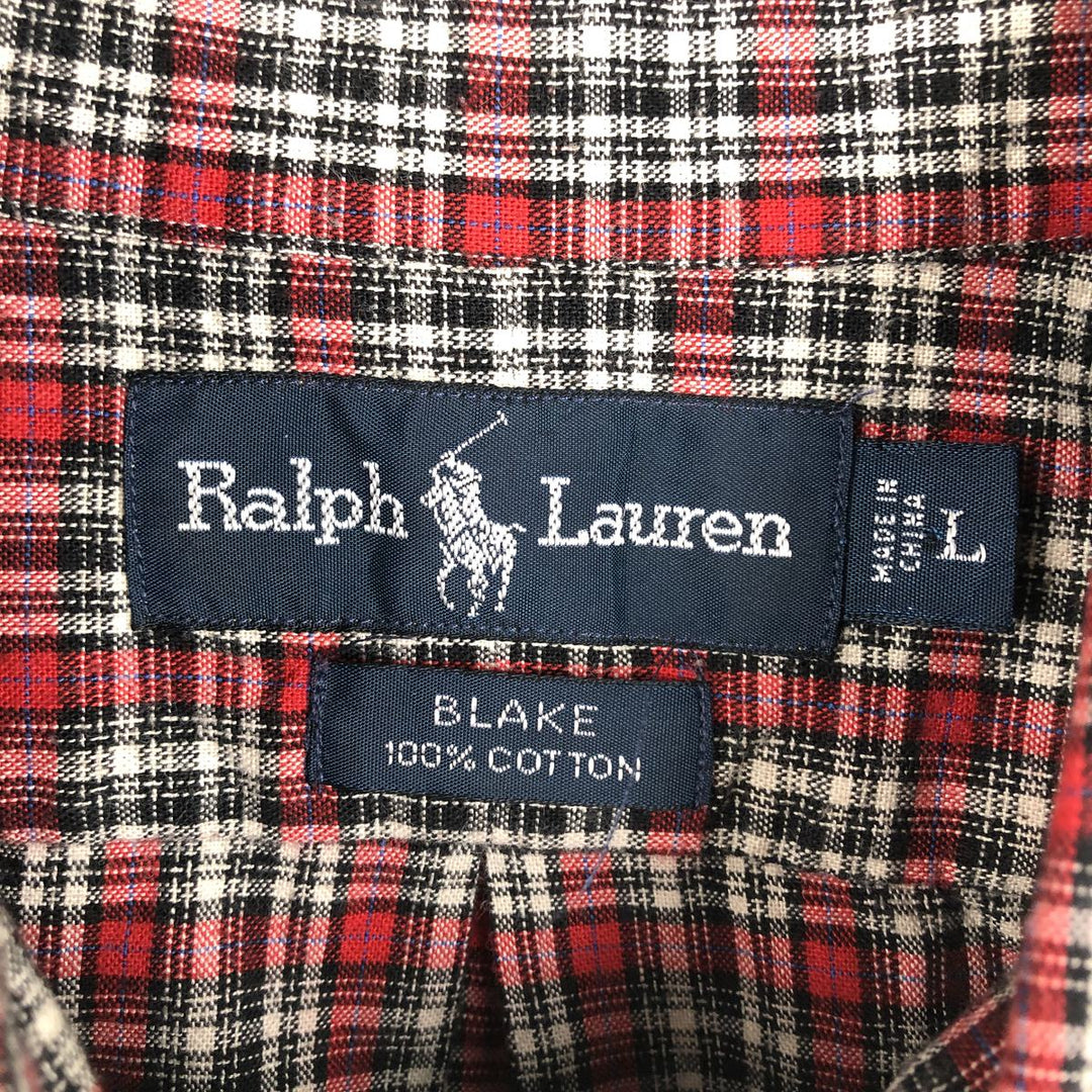 Ralph Lauren BLAKE long sleeve button down check shirt, men's size L cotton red type Vintage Second Hand