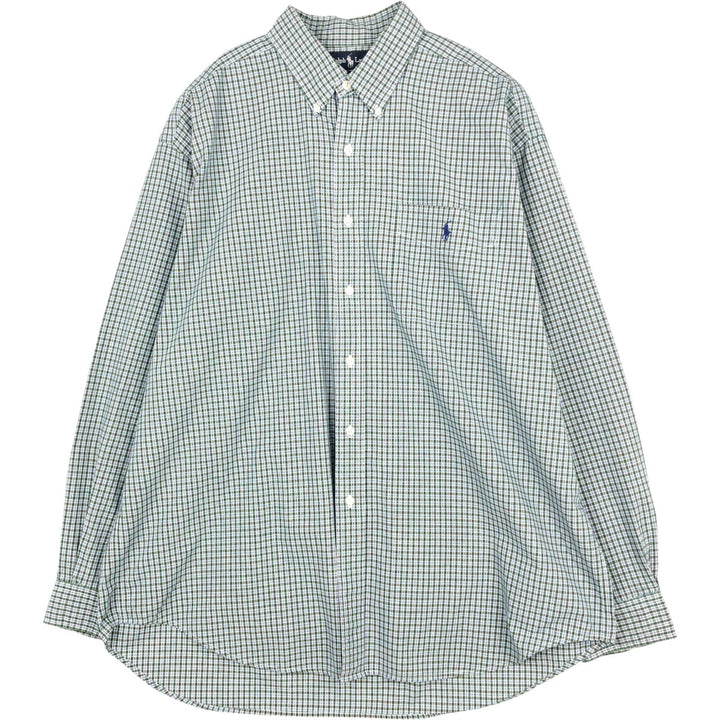 Ralph Lauren BLAIRE long sleeve button down check shirt, men's XL size cotton green type Vintage Second Hand