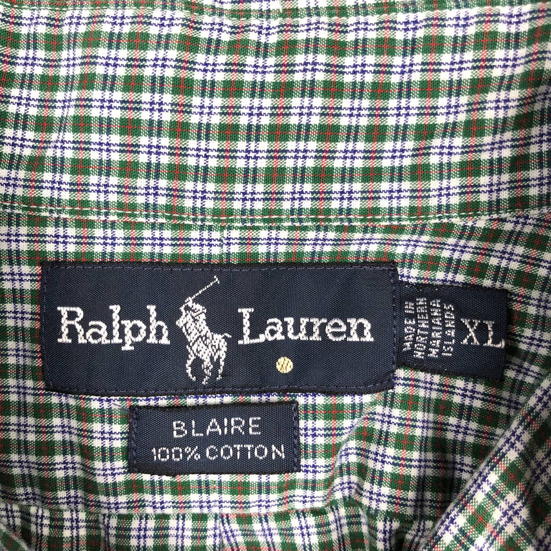 Ralph Lauren BLAIRE long sleeve button down check shirt, men's XL size cotton green type Vintage Second Hand
