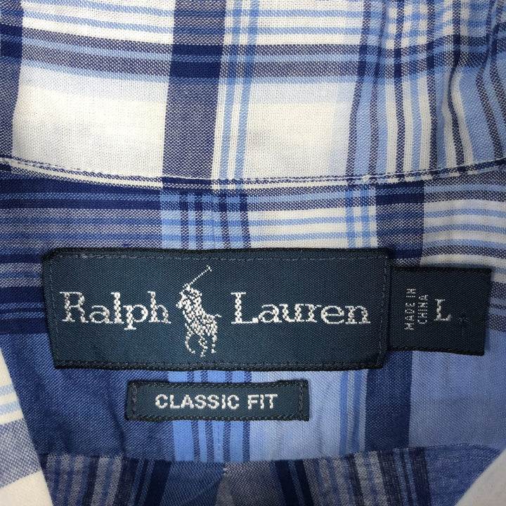 Ralph Lauren Classic Fit Long Sleeve Button Down Check Shirt Men's Size L cotton blue type Vintage Second Hand