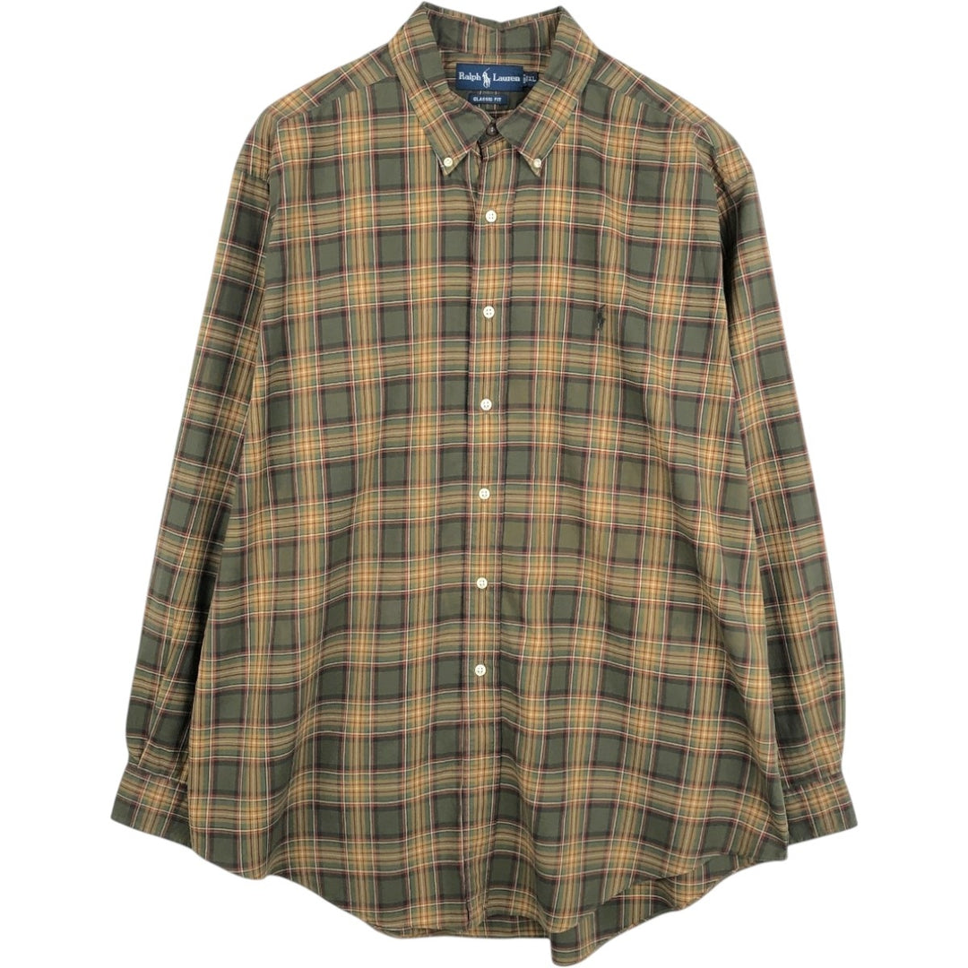 Ralph Lauren CLASSIC FIT Long-Sleeve Button-Down Check Shirt, Men's Size XL (approx.) cotton green type Vintage Second Hand