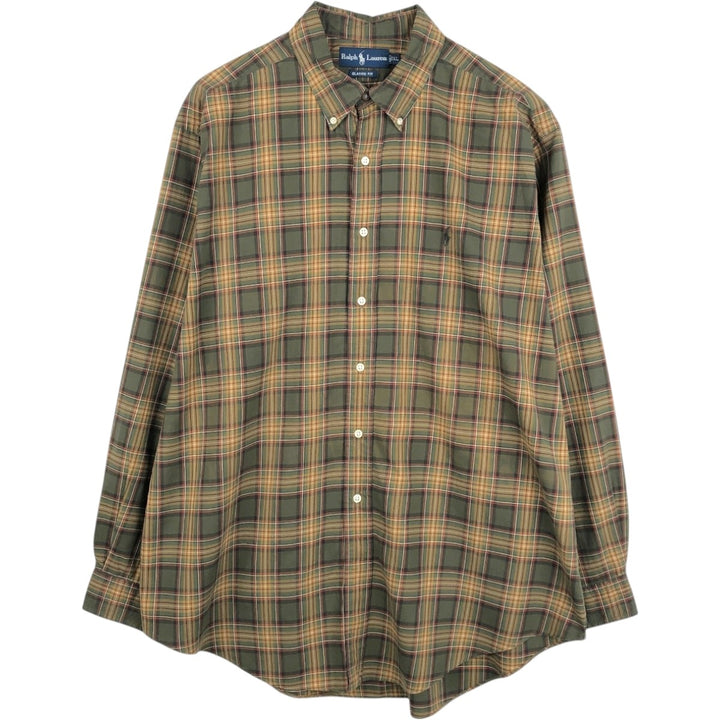 Ralph Lauren CLASSIC FIT Long-Sleeve Button-Down Check Shirt, Men's Size XL (approx.) cotton green type Vintage Second Hand