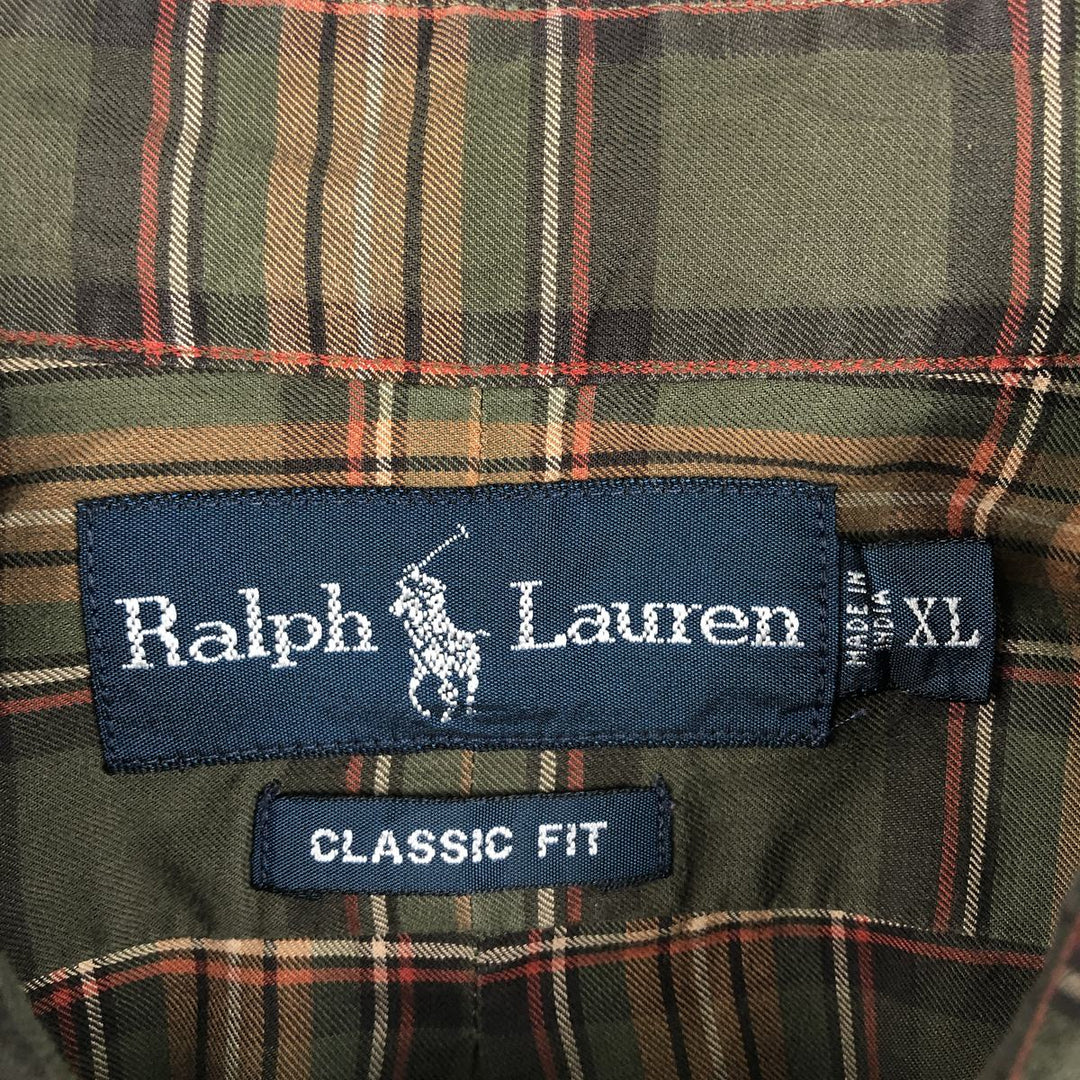 Ralph Lauren CLASSIC FIT Long-Sleeve Button-Down Check Shirt, Men's Size XL (approx.) cotton green type Vintage Second Hand