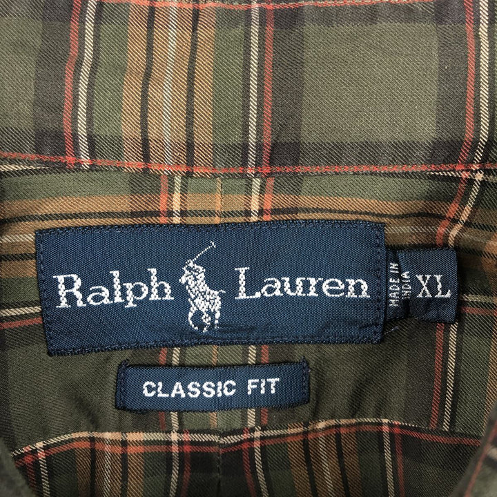 Ralph Lauren CLASSIC FIT Long-Sleeve Button-Down Check Shirt, Men's Size XL (approx.) cotton green type Vintage Second Hand