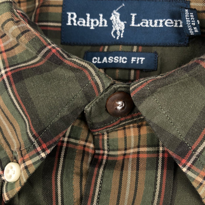 Ralph Lauren CLASSIC FIT Long-Sleeve Button-Down Check Shirt, Men's Size XL (approx.) cotton green type Vintage Second Hand