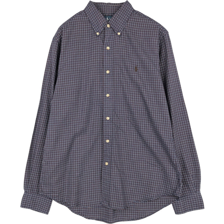 Ralph Lauren CUSTOM FIT long sleeve button down check shirt men's size M cotton navy blue type Vintage Second Hand