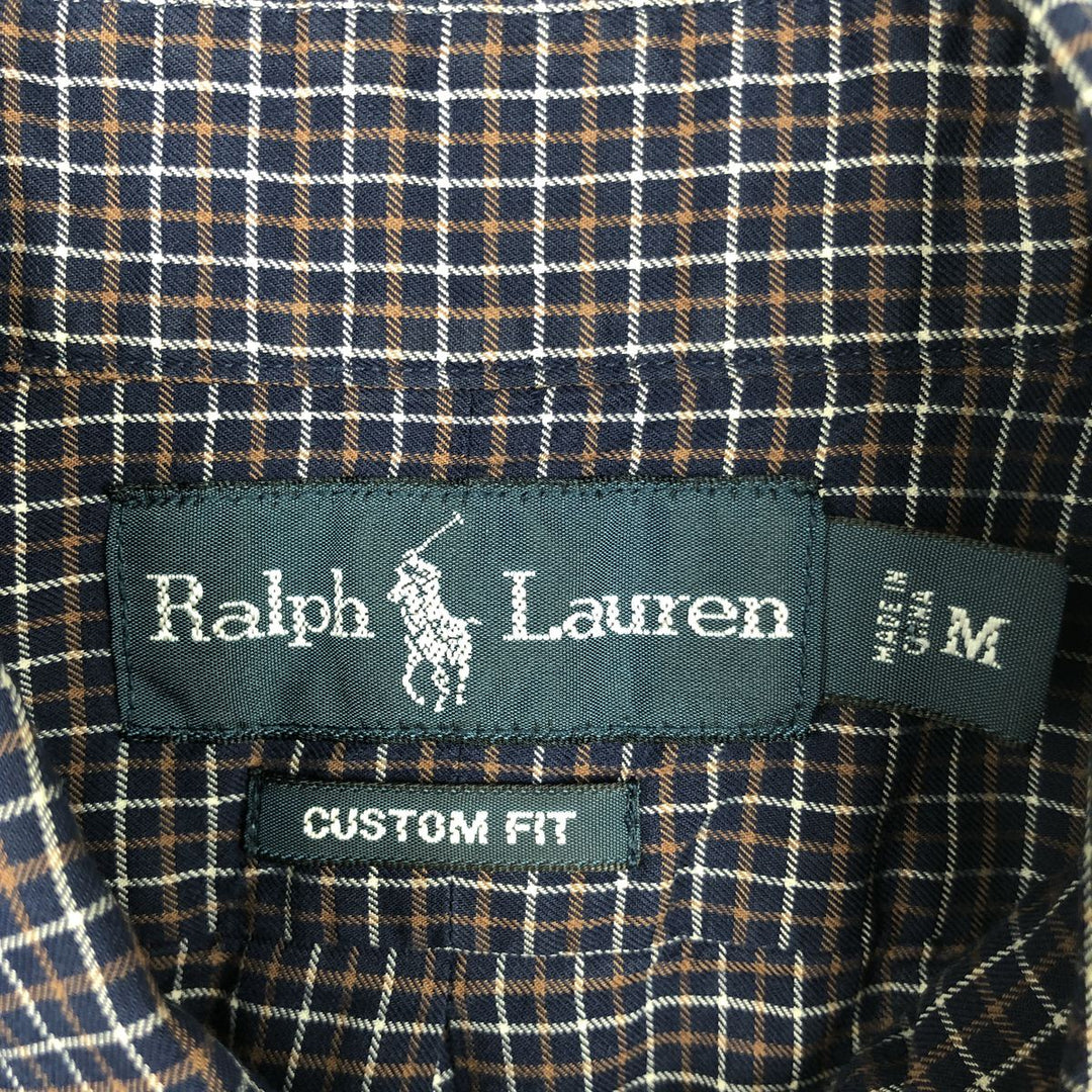 Ralph Lauren CUSTOM FIT long sleeve button down check shirt men's size M cotton navy blue type Vintage Second Hand