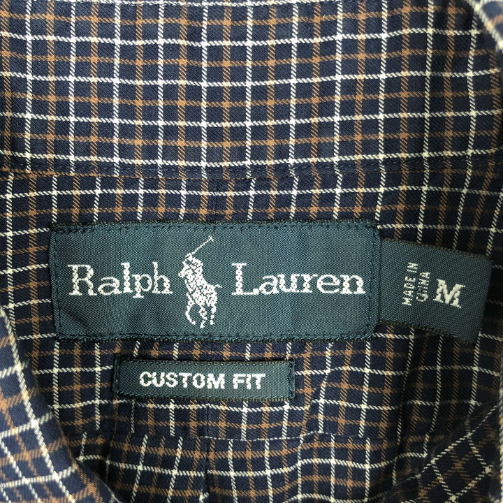 Ralph Lauren CUSTOM FIT long sleeve button down check shirt men's size M cotton navy blue type Vintage Second Hand