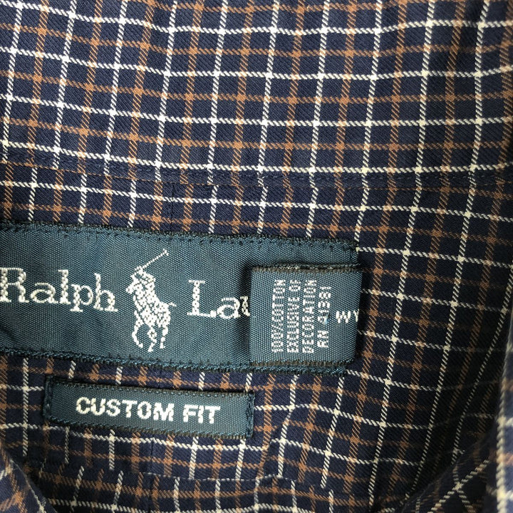 Ralph Lauren CUSTOM FIT long sleeve button down check shirt men's size M cotton navy blue type Vintage Second Hand