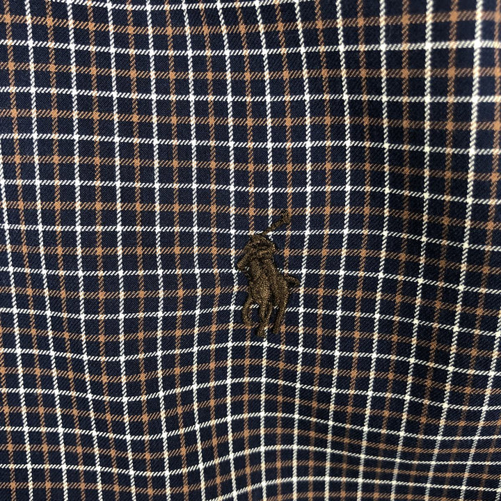 Ralph Lauren CUSTOM FIT long sleeve button down check shirt men's size M cotton navy blue type Vintage Second Hand