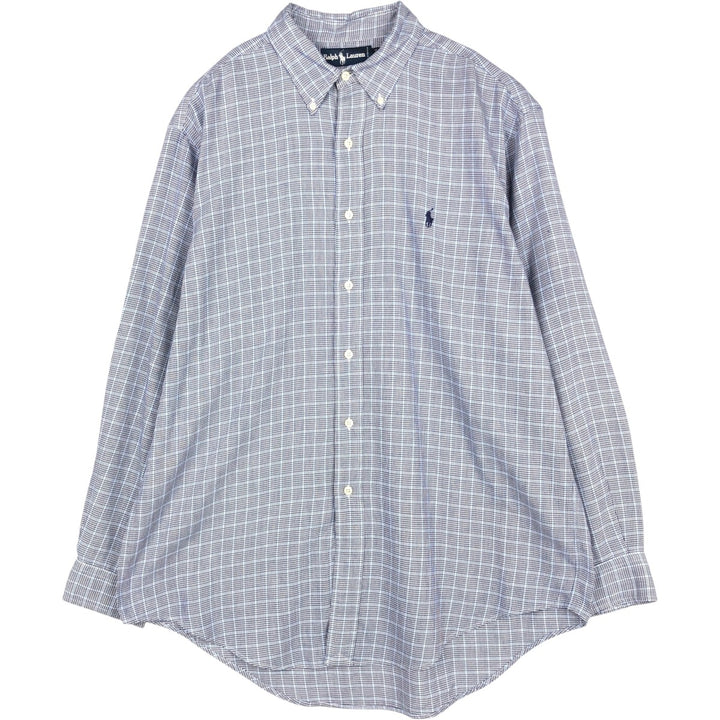 Ralph Lauren YARMOUTH Houndstooth Pattern Long-Sleeve Button-Down Check Shirt, Men's Size XL (approx.) cotton blue type Vintage Second Hand