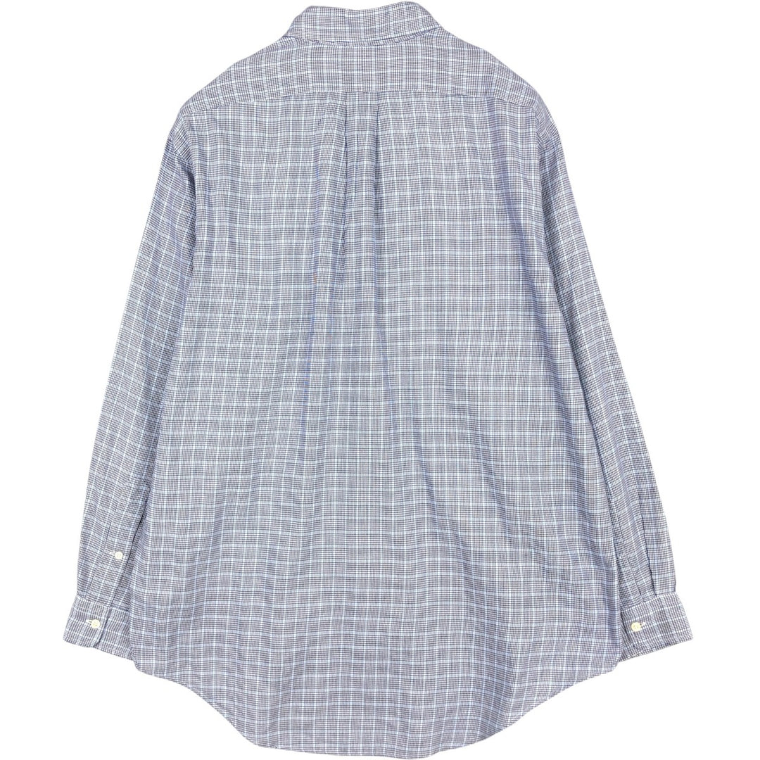 Ralph Lauren YARMOUTH Houndstooth Pattern Long-Sleeve Button-Down Check Shirt, Men's Size XL (approx.) cotton blue type Vintage Second Hand