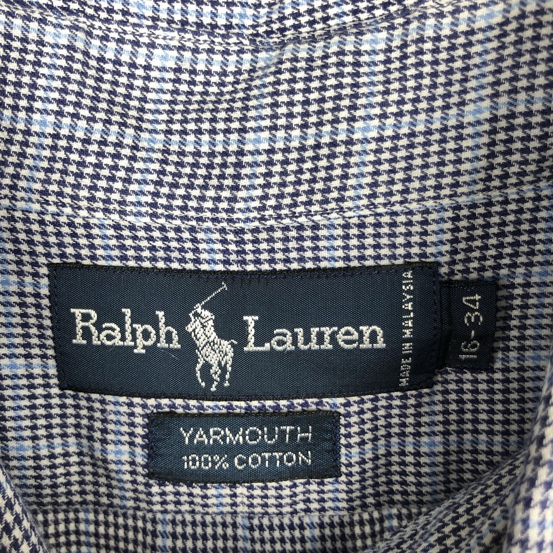 Ralph Lauren YARMOUTH Houndstooth Pattern Long-Sleeve Button-Down Check Shirt, Men's Size XL (approx.) cotton blue type Vintage Second Hand