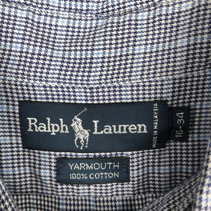 Ralph Lauren YARMOUTH Houndstooth Pattern Long-Sleeve Button-Down Check Shirt, Men's Size XL (approx.) cotton blue type Vintage Second Hand