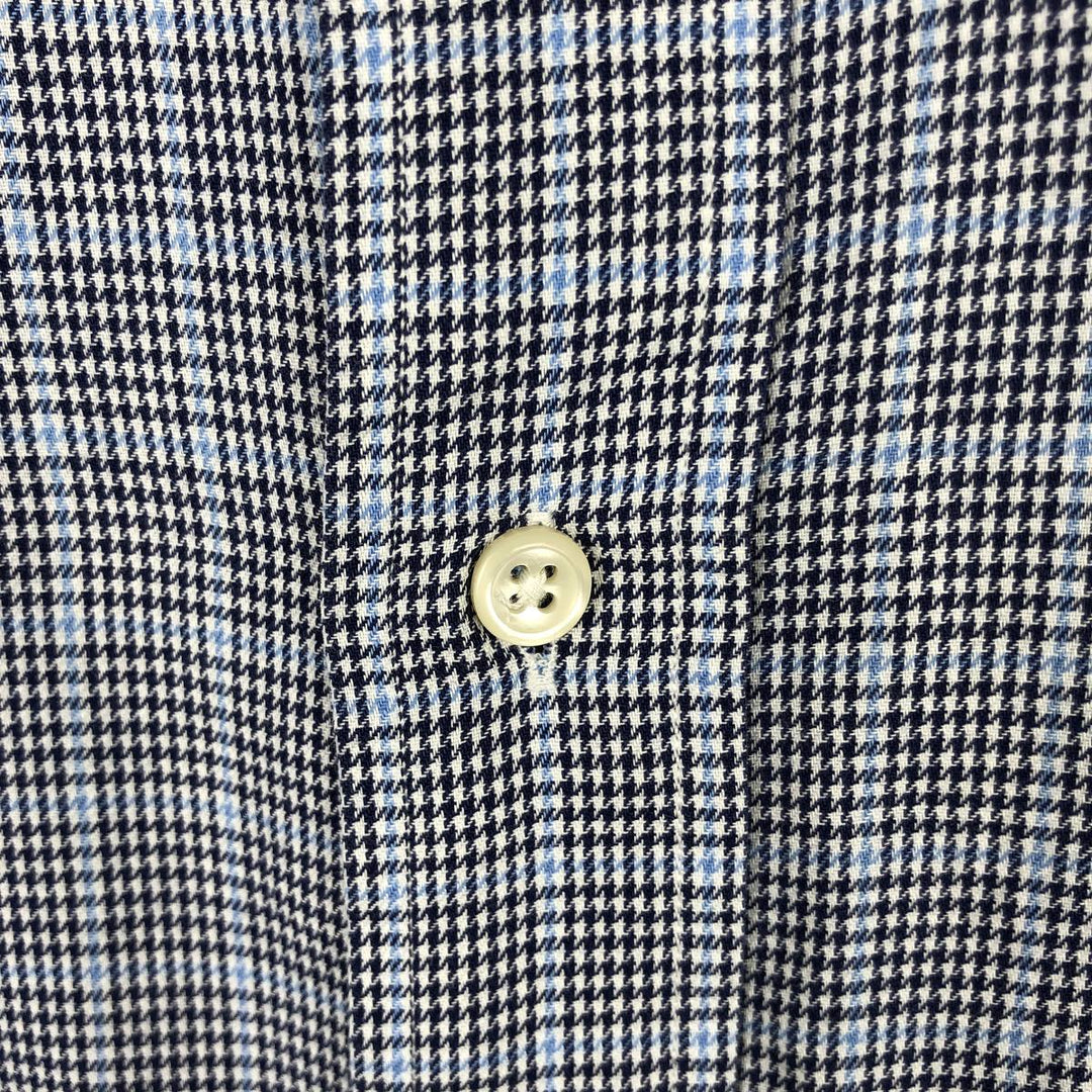 Ralph Lauren YARMOUTH Houndstooth Pattern Long-Sleeve Button-Down Check Shirt, Men's Size XL (approx.) cotton blue type Vintage Second Hand