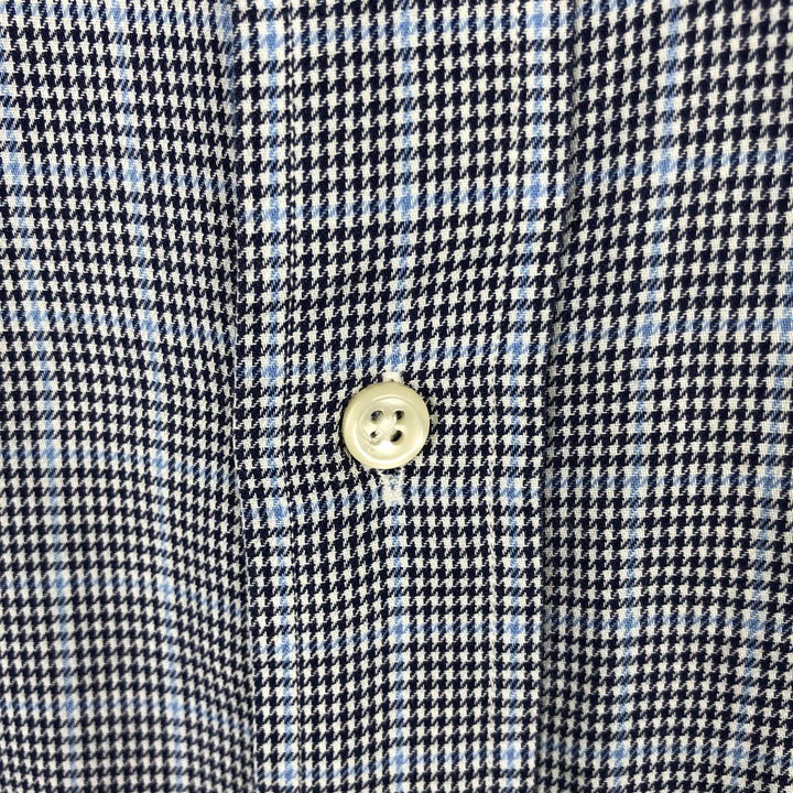 Ralph Lauren YARMOUTH Houndstooth Pattern Long-Sleeve Button-Down Check Shirt, Men's Size XL (approx.) cotton blue type Vintage Second Hand