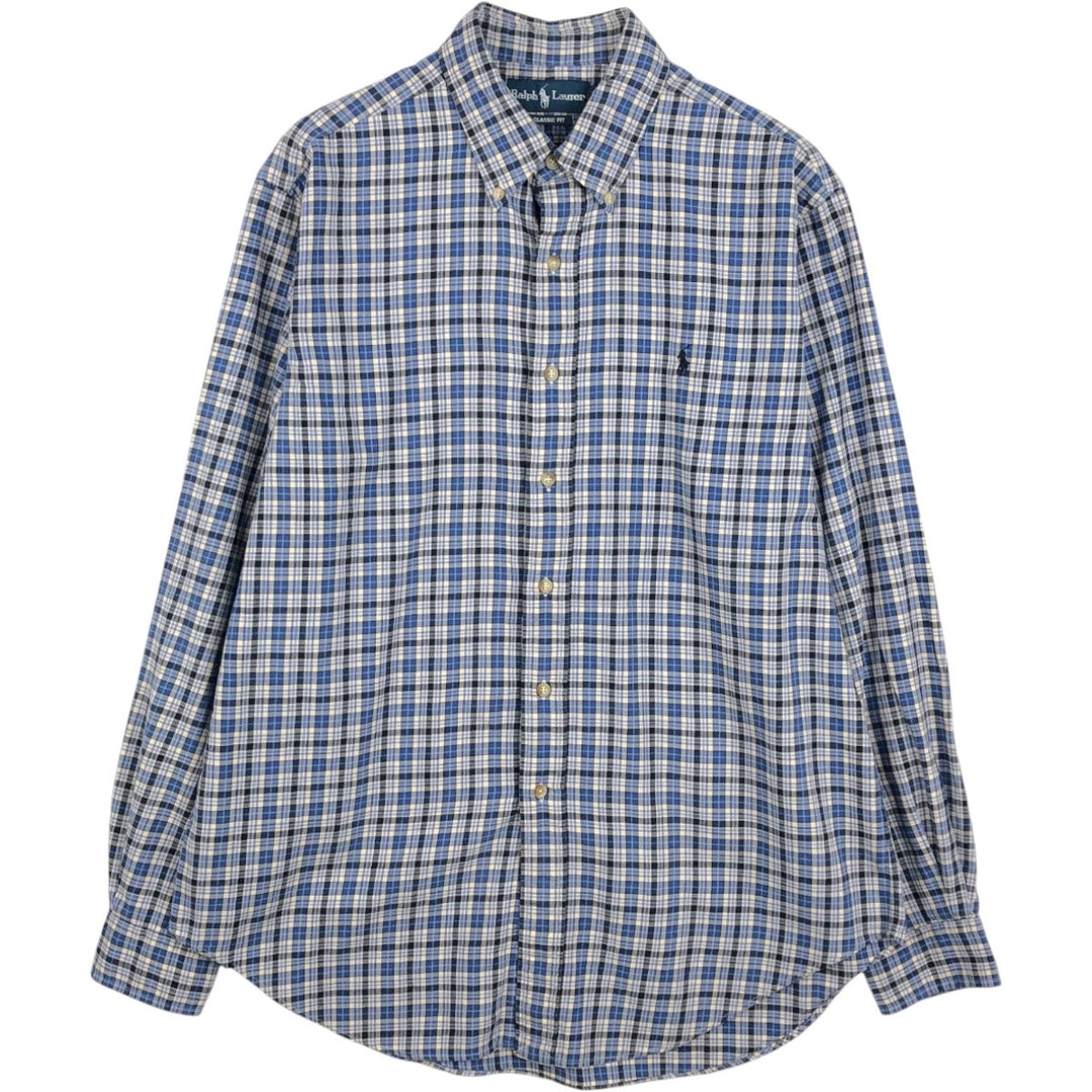 Ralph Lauren Classic Fit Long Sleeve Button Down Check Shirt, Men's Size L cotton blue type Vintage Second Hand