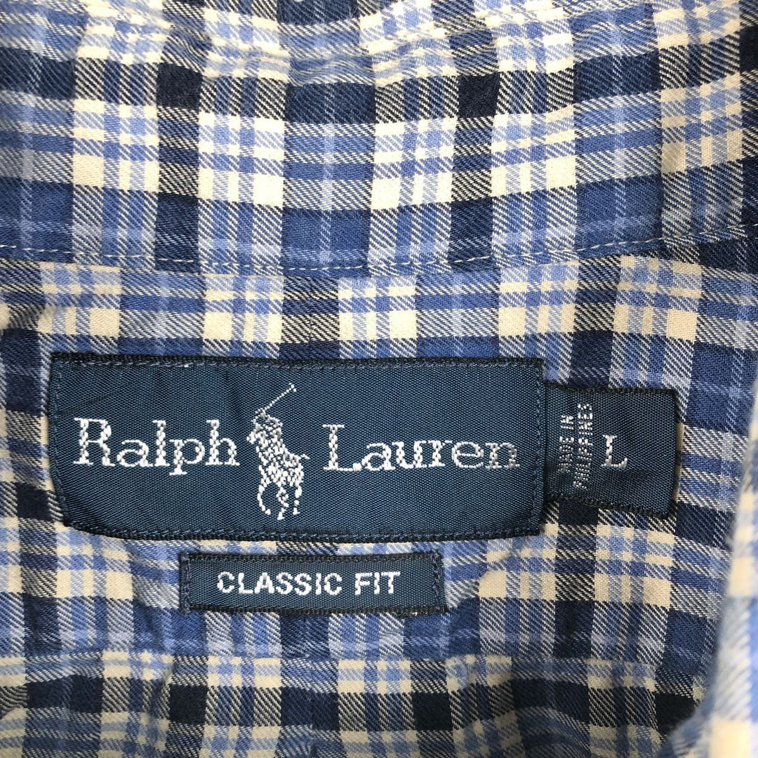 Ralph Lauren Classic Fit Long Sleeve Button Down Check Shirt, Men's Size L cotton blue type Vintage Second Hand