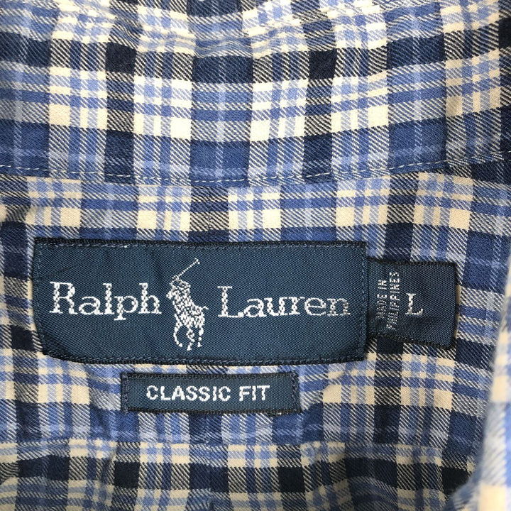 Ralph Lauren Classic Fit Long Sleeve Button Down Check Shirt, Men's Size L cotton blue type Vintage Second Hand
