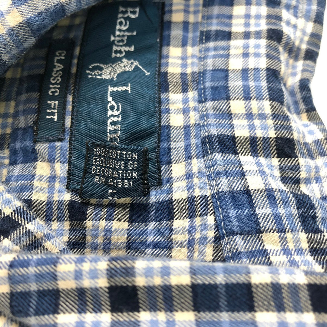 Ralph Lauren Classic Fit Long Sleeve Button Down Check Shirt, Men's Size L cotton blue type Vintage Second Hand