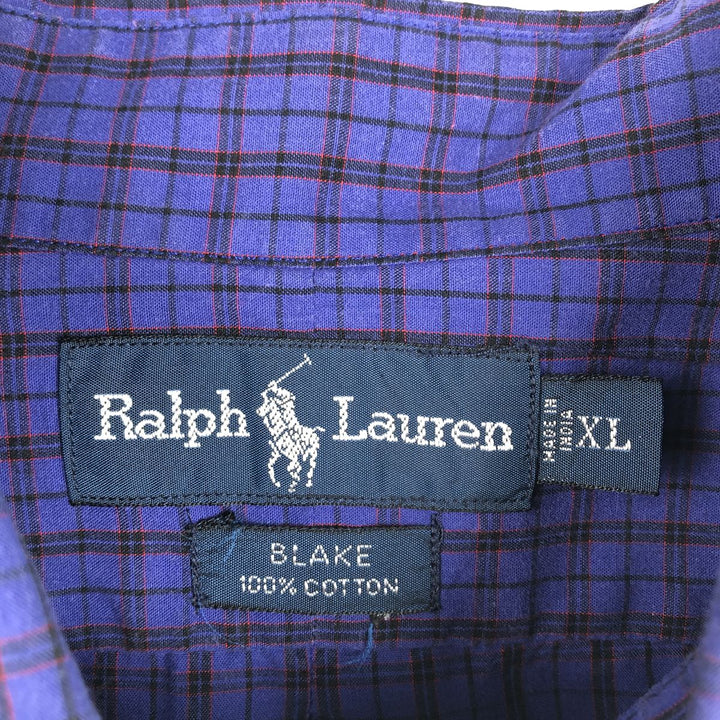 Ralph Lauren BLAKE long sleeve button down check shirt, men's XL size cotton purple type Vintage Second Hand