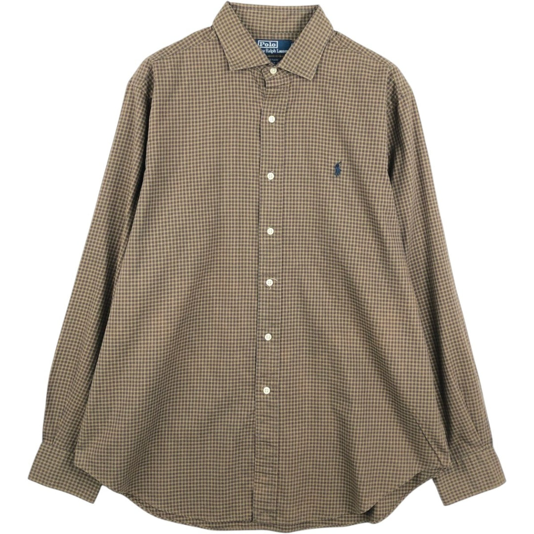 Ralph Lauren POLO by Ralph Lauren ESTATE CLASSIC FIT Wide Collar Long Sleeve Cotton Check Shirt, Men's Size L (approx.) cotton brown type Vintage Second Hand