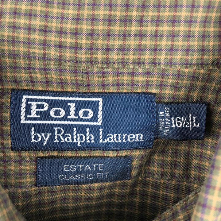 Ralph Lauren POLO by Ralph Lauren ESTATE CLASSIC FIT Wide Collar Long Sleeve Cotton Check Shirt, Men's Size L (approx.) cotton brown type Vintage Second Hand