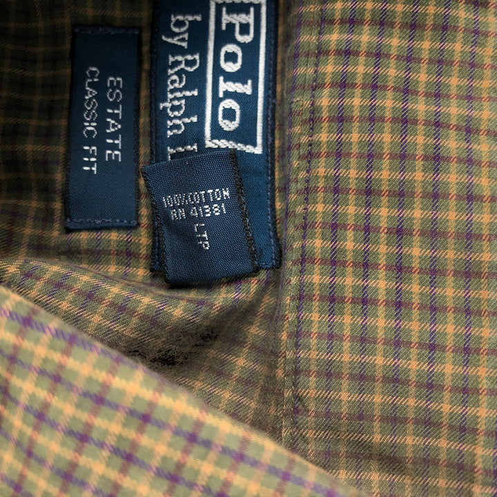Ralph Lauren POLO by Ralph Lauren ESTATE CLASSIC FIT Wide Collar Long Sleeve Cotton Check Shirt, Men's Size L (approx.) cotton brown type Vintage Second Hand