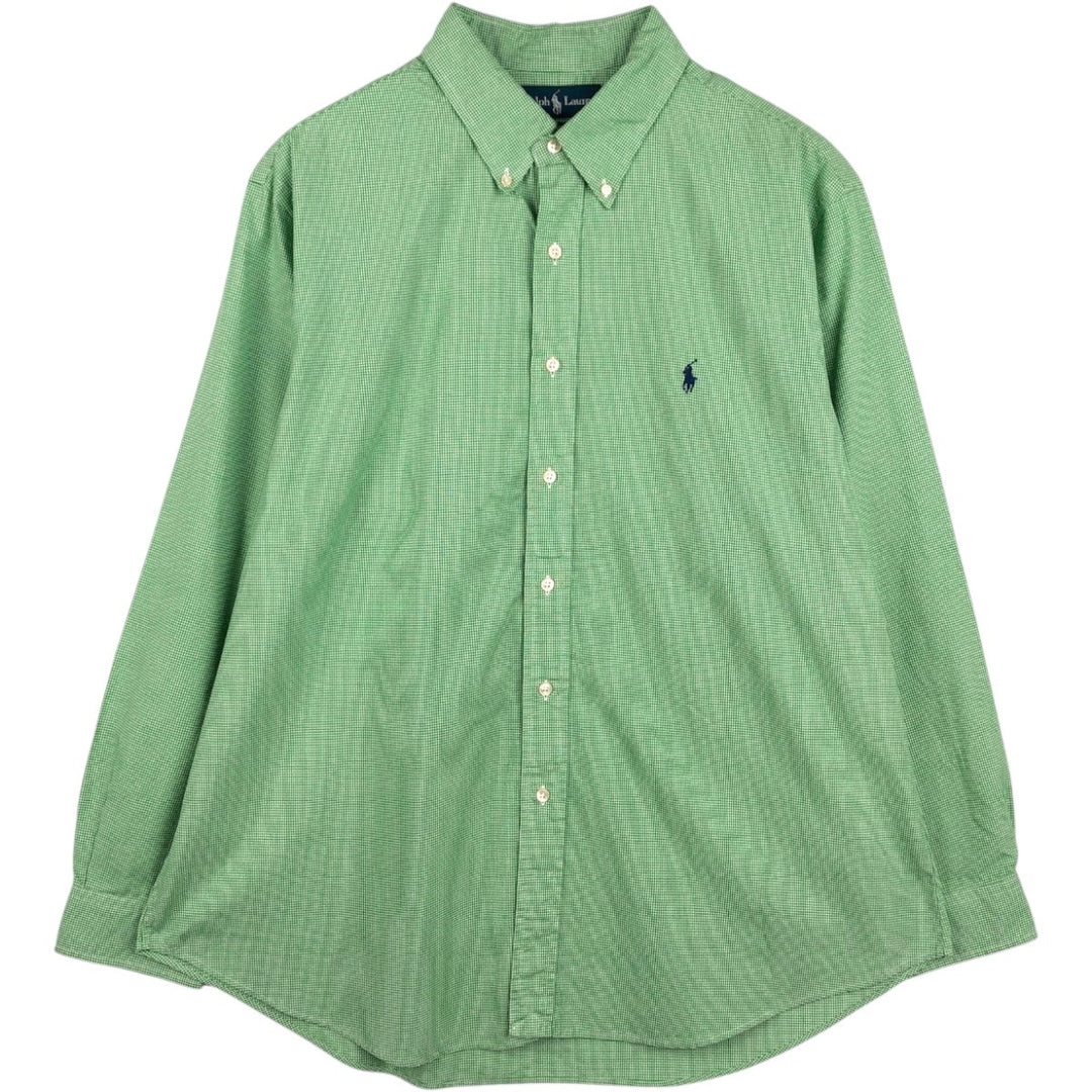 Ralph Lauren CUSTOM FIT Gingham Check Long Sleeve Button Down Check Shirt Men's XL cotton green type Vintage Second Hand