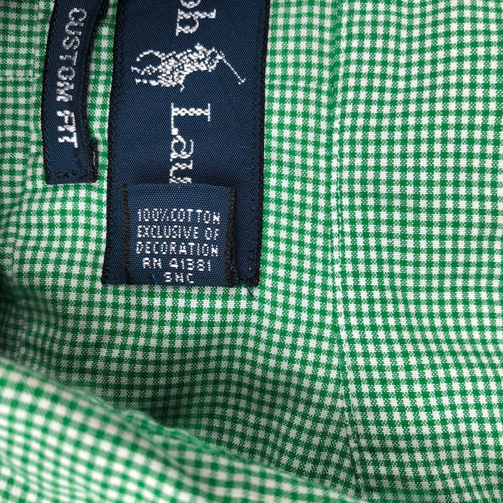 Ralph Lauren CUSTOM FIT Gingham Check Long Sleeve Button Down Check Shirt Men's XL cotton green type Vintage Second Hand