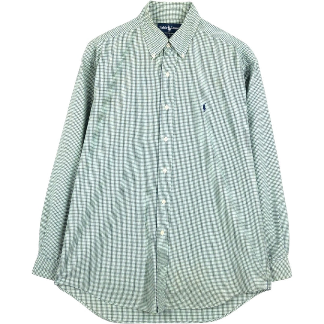 Ralph Lauren BLAKE long sleeve button down check shirt, men's size M cotton green type yellow green Vintage Second Hand