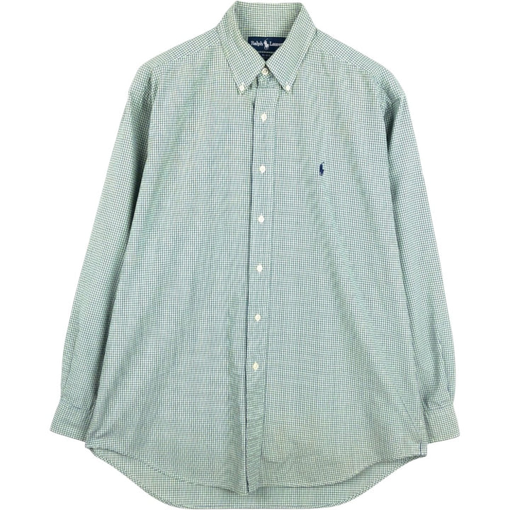 Ralph Lauren BLAKE long sleeve button down check shirt, men's size M cotton green type yellow green Vintage Second Hand