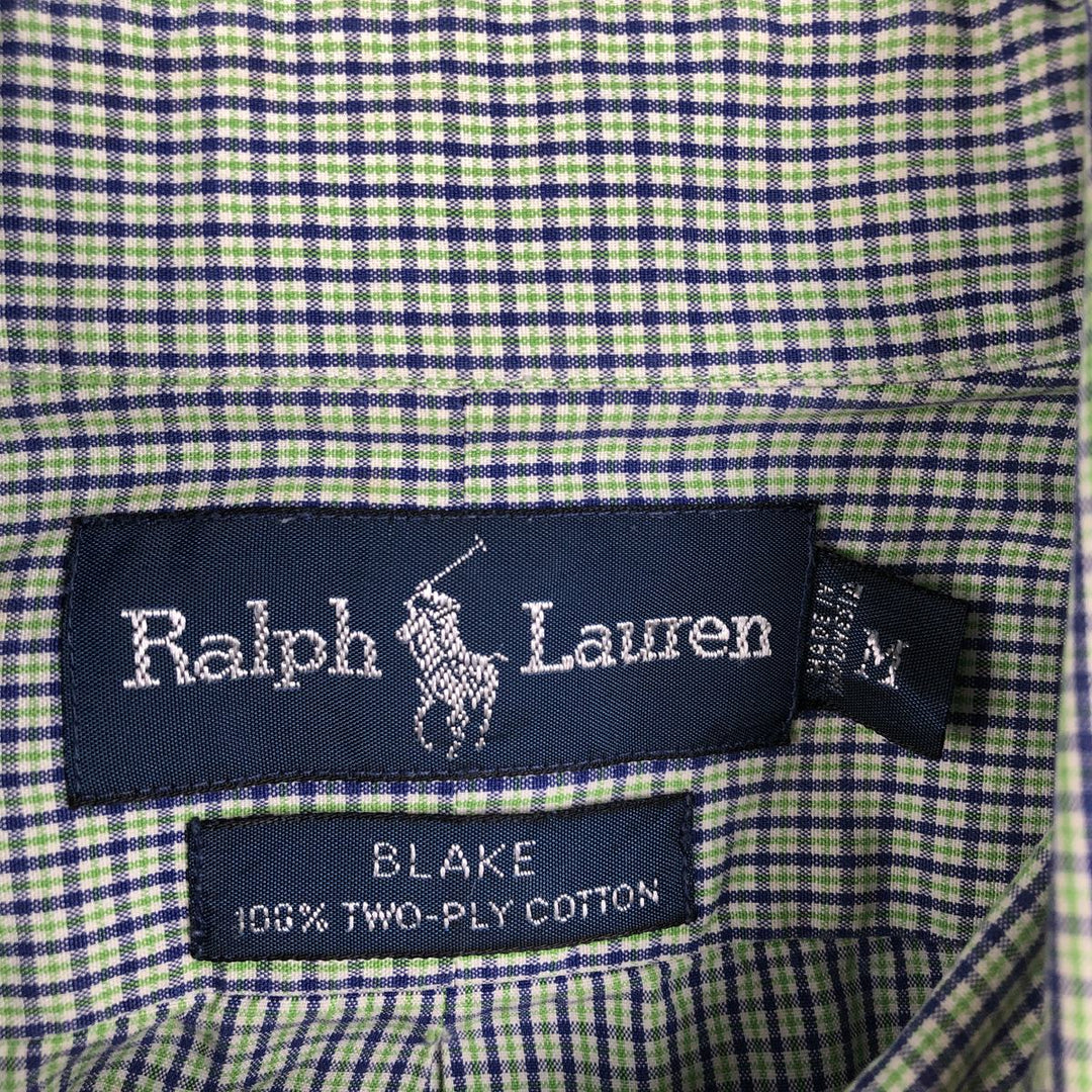 Ralph Lauren BLAKE long sleeve button down check shirt, men's size M cotton green type yellow green Vintage Second Hand