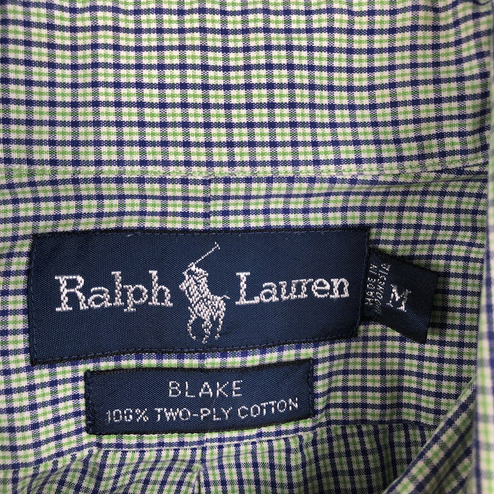 Ralph Lauren BLAKE long sleeve button down check shirt, men's size M cotton green type yellow green Vintage Second Hand