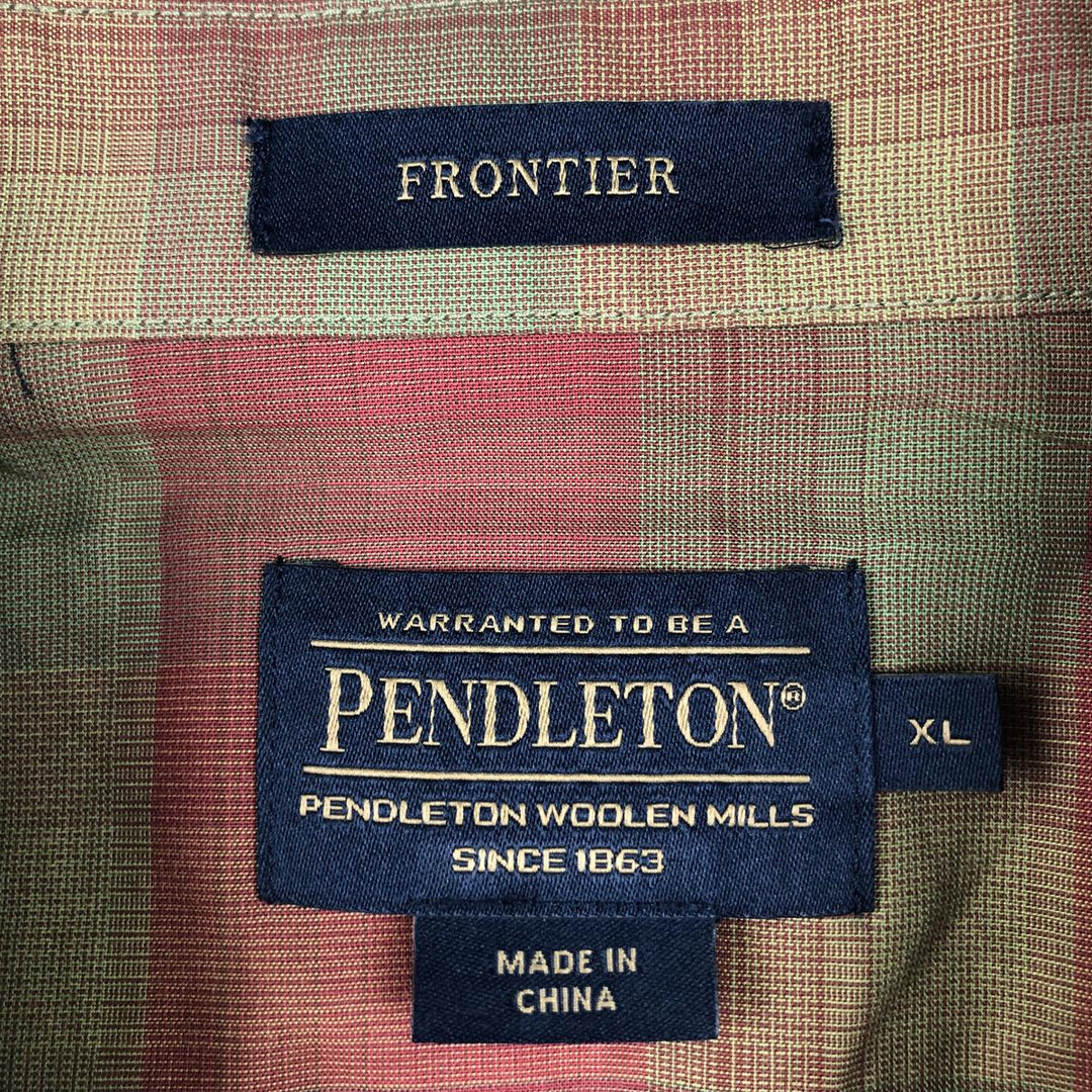 Pendleton Frontier Check Pattern Long-Sleeve Western Shirt, Men's Size XL (approx.) cotton red type Vintage Second Hand