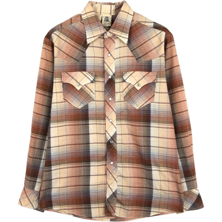 ~1980'S Kennington Check Pattern Long-Sleeve Western Shirt, Men's Size L (Equivalent), Vintage polyester chocolate Vintage Second Hand