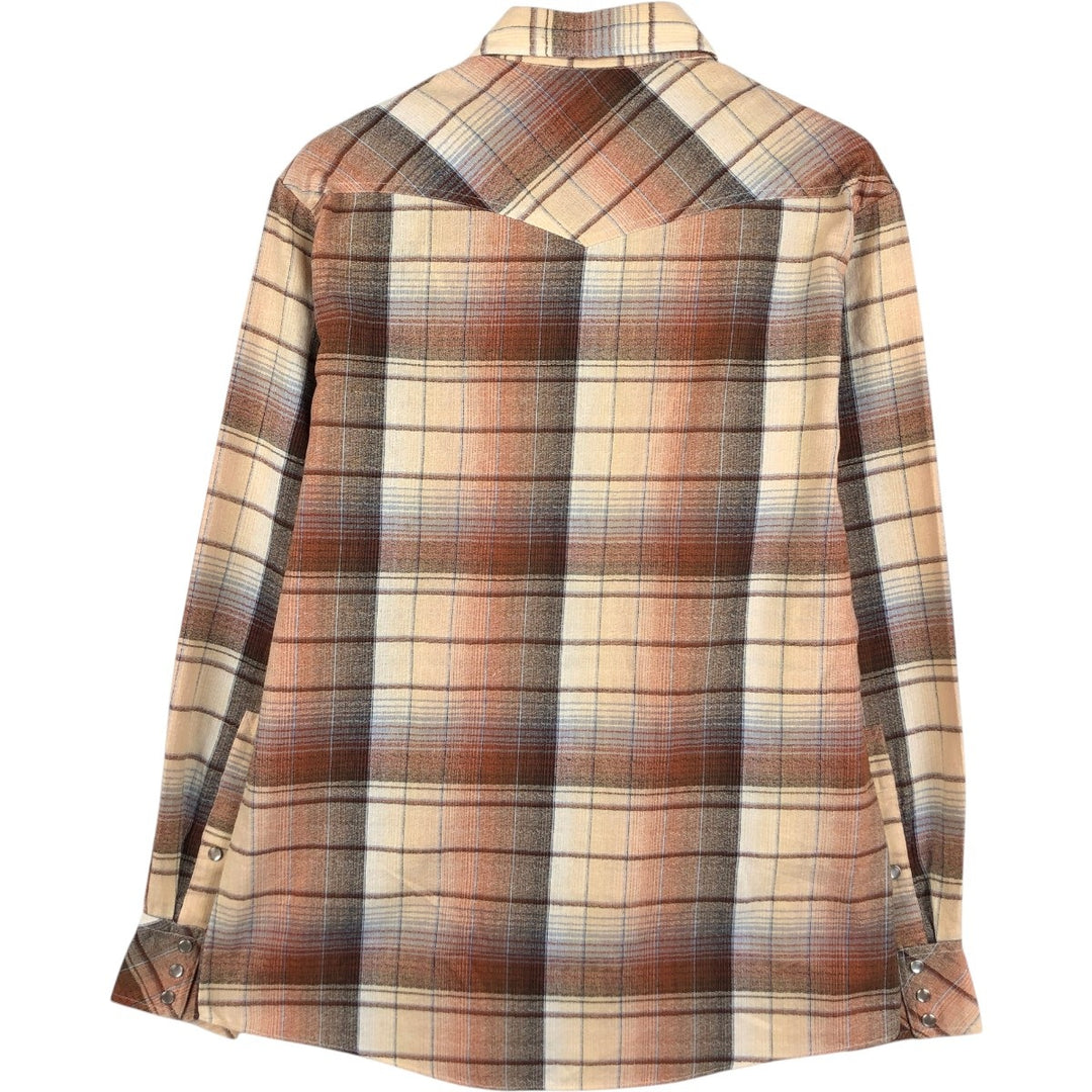 ~1980'S Kennington Check Pattern Long-Sleeve Western Shirt, Men's Size L (Equivalent), Vintage polyester chocolate Vintage Second Hand