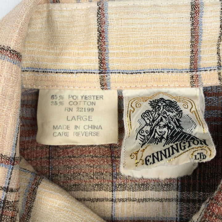 ~1980'S Kennington Check Pattern Long-Sleeve Western Shirt, Men's Size L (Equivalent), Vintage polyester chocolate Vintage Second Hand