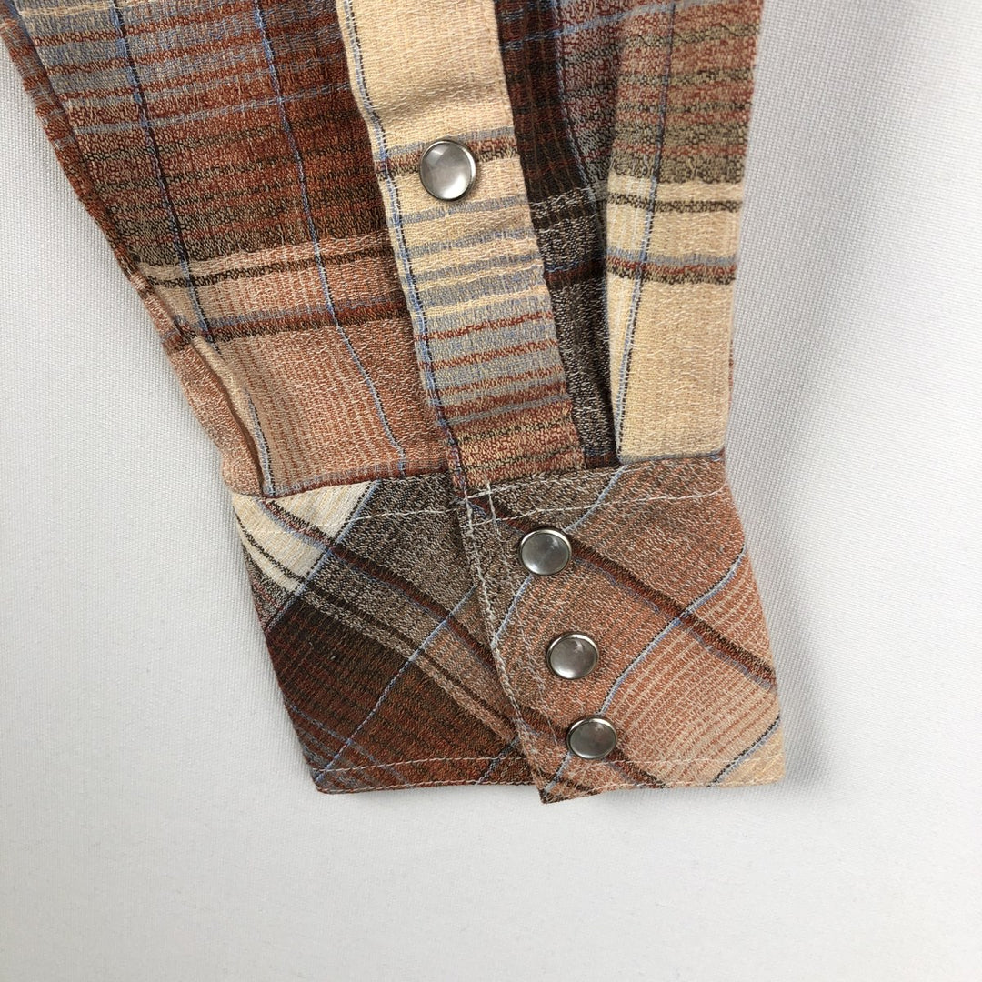 ~1980'S Kennington Check Pattern Long-Sleeve Western Shirt, Men's Size L (Equivalent), Vintage polyester chocolate Vintage Second Hand