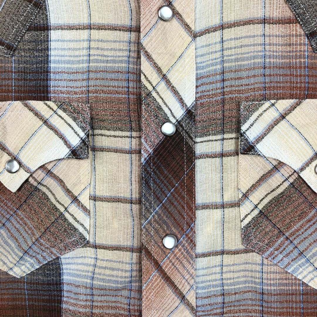 ~1980'S Kennington Check Pattern Long-Sleeve Western Shirt, Men's Size L (Equivalent), Vintage polyester chocolate Vintage Second Hand