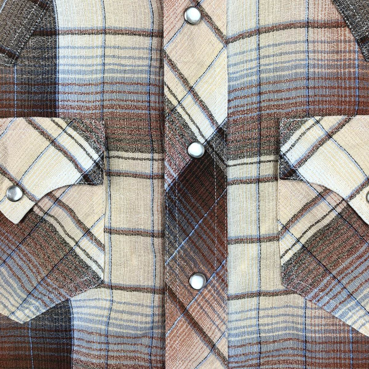 ~1980'S Kennington Check Pattern Long-Sleeve Western Shirt, Men's Size L (Equivalent), Vintage polyester chocolate Vintage Second Hand