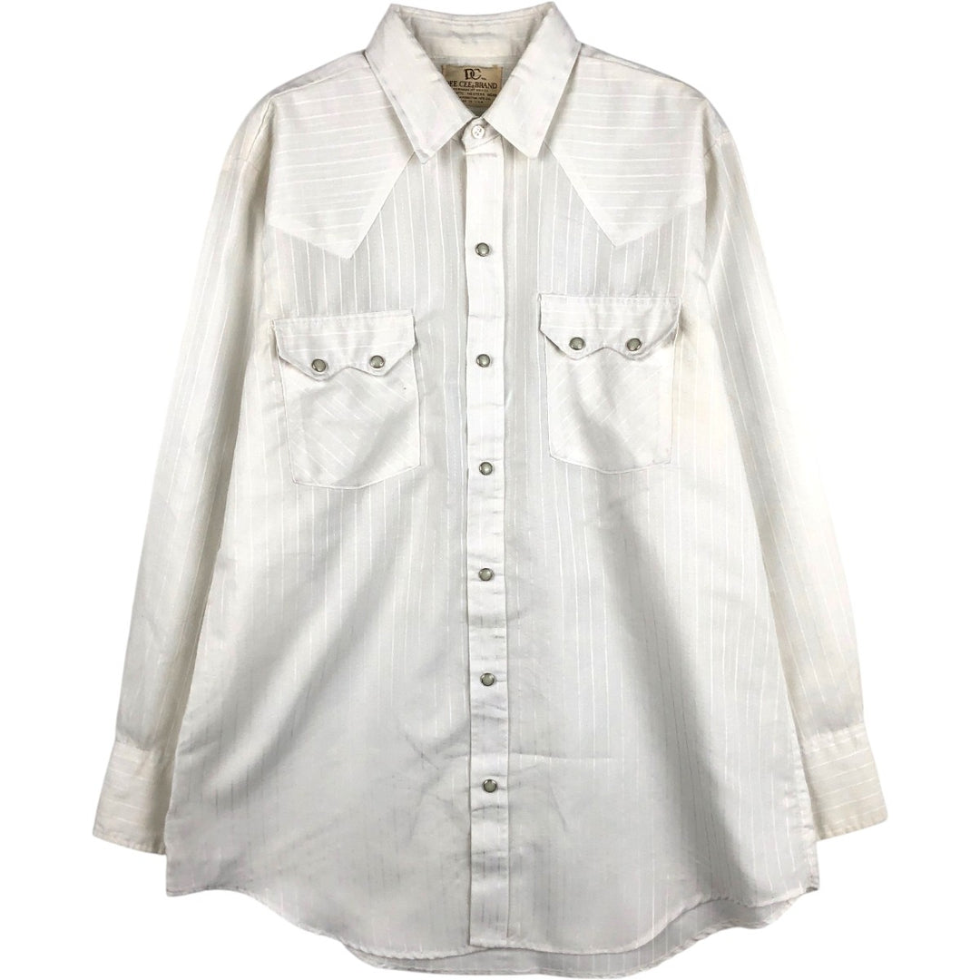~80'S DC Stripe Pattern Long-Sleeve Western Shirt, Made in USA, Men's Size L (approx.) unclear white type Vintage Second Hand