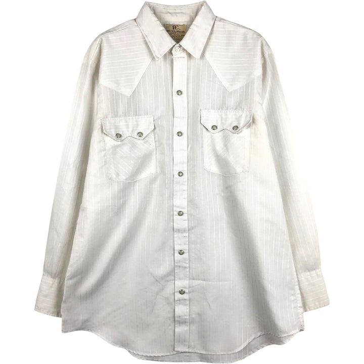 ~80'S DC Stripe Pattern Long-Sleeve Western Shirt, Made in USA, Men's Size L (approx.) unclear white type Vintage Second Hand