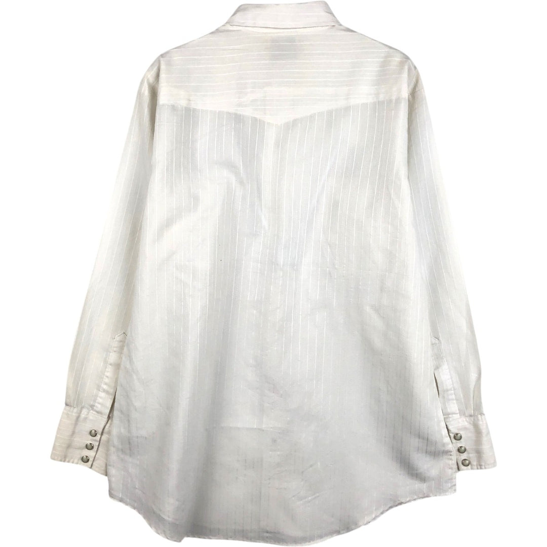 ~80'S DC Stripe Pattern Long-Sleeve Western Shirt, Made in USA, Men's Size L (approx.) unclear white type Vintage Second Hand