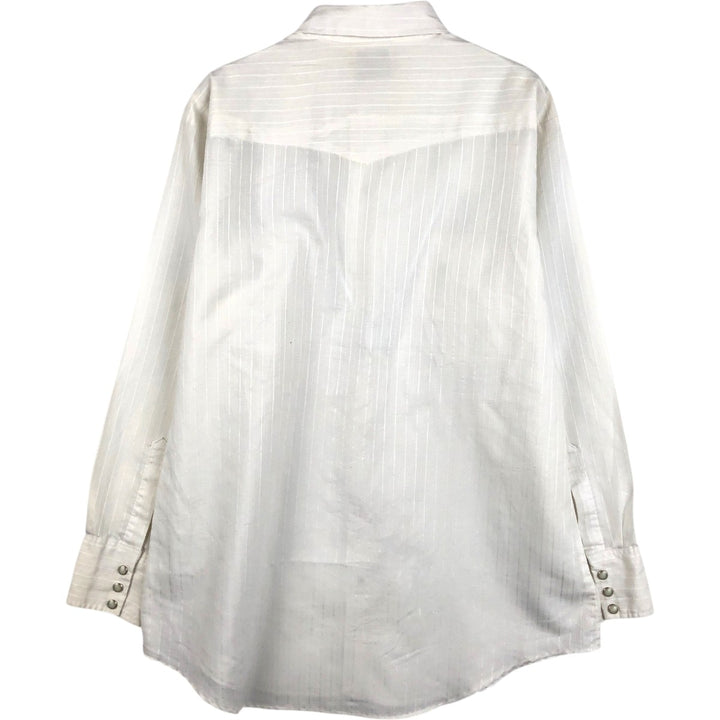 ~80'S DC Stripe Pattern Long-Sleeve Western Shirt, Made in USA, Men's Size L (approx.) unclear white type Vintage Second Hand
